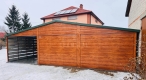 Ogłoszenie - Garaż blaszany 6x6 + wiata 3m - 2x brama uchylna - drzwi - jasny orzech - drewnopodobny - rynna - dach dwuspadowy TS1280. Miniaturka 4