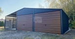 Ogłoszenie - Garaż blaszany 6x6m - wiata 3m - 2x Brama  - Antracyt - ciemny orzech - drewnopodobny Dach dwuspadowy GP681. Miniaturka 2
