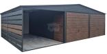 Ogłoszenie - Garaż blaszany 6x6m - wiata 3m - 2x brama - drzwi - antracyt - ciemny orzech - drewnopodobny - dach dwuspadowy  GP683. Miniaturka 1