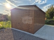 Ogłoszenie - Garaż blaszany 3,5x6m - Brama uchylna - automat - jasny orzech - drewnopodobny - blachodachówka - Dach dwuspadowy GP673. Miniaturka 3