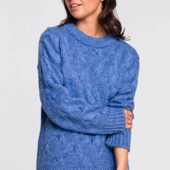 Ogłoszenie - Sweter ze splotem typu warkocz - niebieski - 169,00 zł