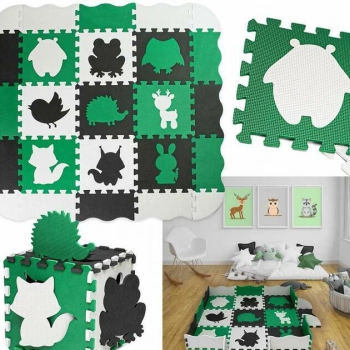 Ogłoszenie - Mata puzzle kojec zielono-czarno-szara (25 elementów) - 69,99 zł