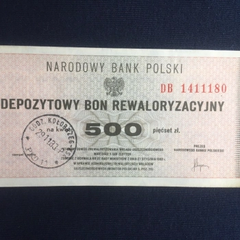 Ogłoszenie - PRL bon depozytowy 500 zł - 20,00 zł