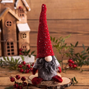 Ogłoszenie - SKRZAT krasnal świąteczny z brodą czerwono-szary w czapce Dekoracja 25cm - 14,98 zł