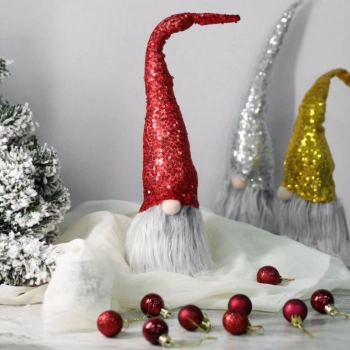 Ogłoszenie - SKRZAT krasnal świąteczny z cekinową czapką MEGA DUŻY 40cm Czerwony - 25,98 zł