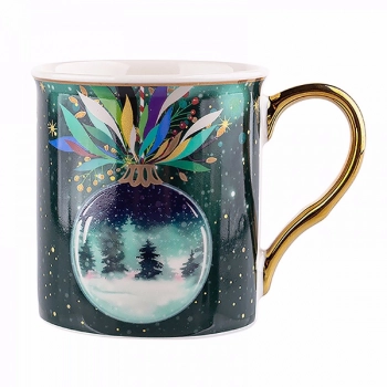 Ogłoszenie - MYSTERY kubek do kawy i herbaty porcelanowy ze złotym uchem na święta Boże Narodzenie 300 ml DEK. BOMBKA - 22,90 zł