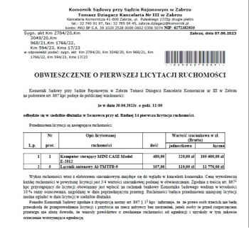 Ogłoszenie - informacja o licytacji komorniczej - Śląskie