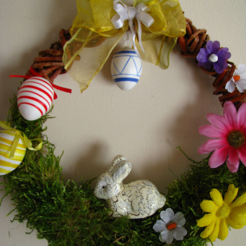 Ogłoszenie - Wianek Wielkanocny, wiosenny stroik na drzwi lub okno ręcznie robiony - 27,00 zł