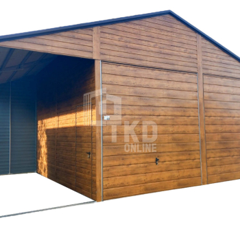 Ogłoszenie - Garaż Blaszany 6x5 + wiata - 2x Brama - drzwi - jasny orzech - drewnopodobny dach dwuspadowy - Podwyższenie TKD119 - Żnin - 20 650,00 zł