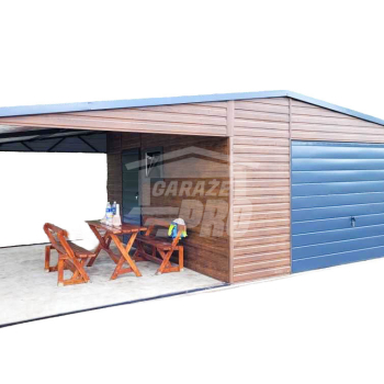 Ogłoszenie - Garaż blaszany 5x5 + wiata Brama - drzwi - rynny - okno drewnopodobny jasny orzech Dach dwuspadowy GP211 - Wieliczka - 12 440,00 zł