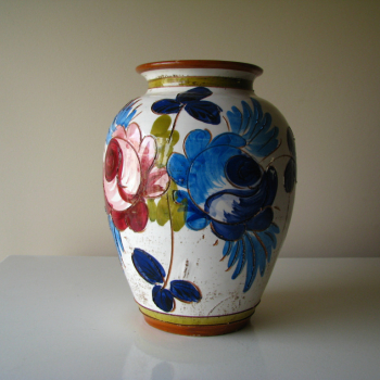 Ogłoszenie - Ceramiczny wazon rękodzieło z motywem kwiatów 21 cm retro vintage - Kraków - 47,00 zł