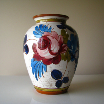 Ogłoszenie - Ceramiczny wazon rękodzieło z motywem kwiatów 21 cm retro vintage - 47,00 zł