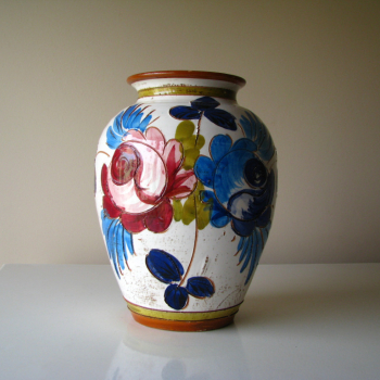 Ogłoszenie - Ceramiczny wazon rękodzieło z motywem kwiatów 21 cm retro vintage - Małopolskie - 47,00 zł