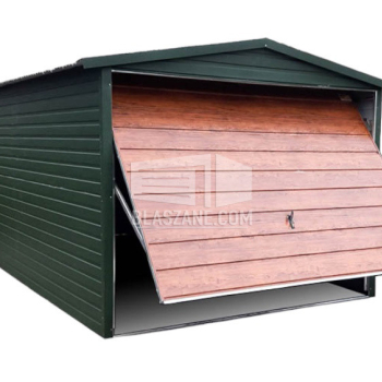 Ogłoszenie - Garaż Blaszany 3x6 - Brama uchylna - zielony + jasny orzech - drewnopodobny - dach dwuspadowy BL134 - 6 800,00 zł