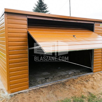 Ogłoszenie - Garaż Blaszany 4x5 - Brama uchylna - jasny orzech - drewnopodobny - dach Spad w tył BL137 - 6 690,00 zł
