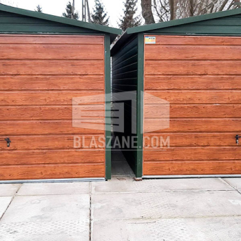 Ogłoszenie - Garaż Blaszany 3x6 - Brama uchylna - zielony + jasny orzech - drewnopodobny - dach dwuspadowy BL134 - Warmińsko-mazurskie - 6 800,00 zł