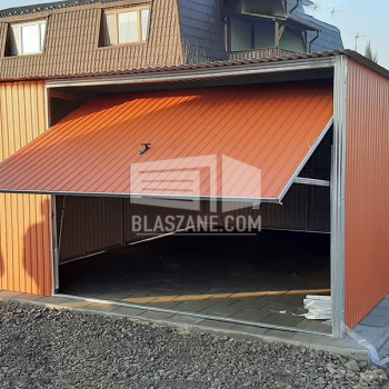 Ogłoszenie - Blaszak - Garaż Blaszany 4x5 - Brama uchylna - jasny brąz ( cegła )- dach Spad w Tył BL99 - Dolnośląskie - 5 290,00 zł