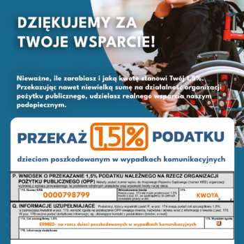 Ogłoszenie - 1,5% na rzecz dzieci poszkodowanych w wypadkach komunikacyjnych - Dolnośląskie - 1,00 zł