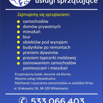 Ogłoszenie - Usługi sprzątające - Małopolskie