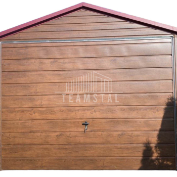 Ogłoszenie - Wolnostojący Garaż Blaszany 3x6 Brama uchylna - Drewnopodobny ciemny orzech - Dwuspadowy TS142 - 6 880,00 zł