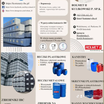 Ogłoszenie - ROLMET II KONTENERY IBC - sprzedaż, regeneracja, wypożyczalnia - Łódzkie - 11 111,00 zł