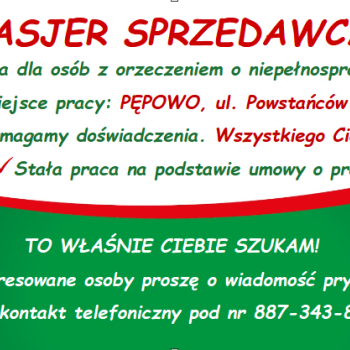 Ogłoszenie - KASJER SPRZEDAWCA - Wielkopolskie - 500,00 zł