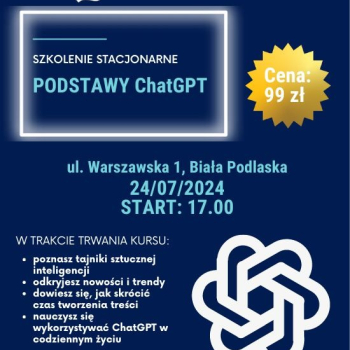 Ogłoszenie - Kurs stacjonarny - "Podstawy ChatGPT" w szkole Cosinus Biała Podlaska - Biała Podlaska - 99,00 zł