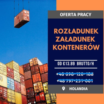 Ogłoszenie - Załadunek / rozładunek kontenerów 14.06 € brutto/h - Nie wymagamy doświadczenia ani znajomości j.obcego! - Holandia