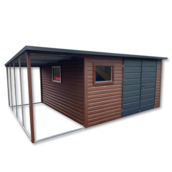 Ogłoszenie - Domek ogrodowy 3×4m + wiatka 2×4 – drewnopodobny + ciemny grafit MAT - 6 450,00 zł