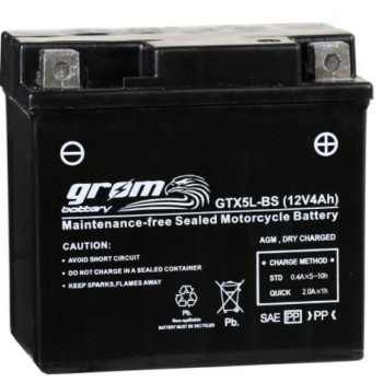 Ogłoszenie - Akumulator motocyklowy GROM GTX5L-BS YTX5L-BS 12V 4Ah 80A P+ - Gdynia - 105,00 zł