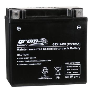 Ogłoszenie - Akumulator motocyklowy 12Ah 200A L+ GROM GTX14-BS YTX14-BS 12V - Konin - 205,00 zł