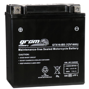 Ogłoszenie - Akumulator motocyklowy 14Ah Grom Gtx16-bs YTX16-BS 12V 230A lewy plus - Włocławek - 235,00 zł