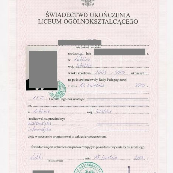 Ogłoszenie - Gdzie kupić świadectwo ukończenia szkoły średniej z wpisem Dyplom kolekcjonerski z wpisem Kupię świadectwo szkolne - Podlaskie - 950,00 zł