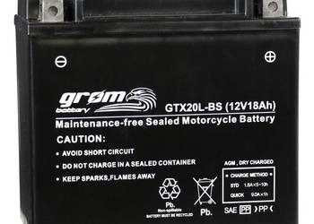 Ogłoszenie - Akumulator GROM GTX20L-BS YTX20L-BS 12V 18Ah 270A P+ - Zgierz - 250,00 zł