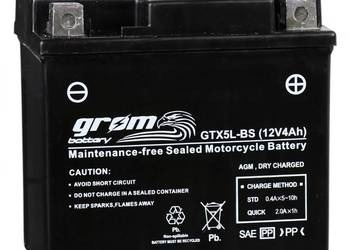 Ogłoszenie - Akumulator motocyklowy GROM GTX5L-BS YTX5L-BS 12V 4Ah 80A P+ - Łódzkie - 100,00 zł