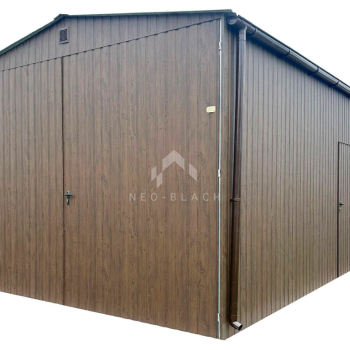 Ogłoszenie - Garaż blaszany 4x6m - brama dwuskrzydłowa - drzwi - ciemny orzech - drewnopodobny - dach dwuspadowy NB454 - Wrocław - 10 250,00 zł