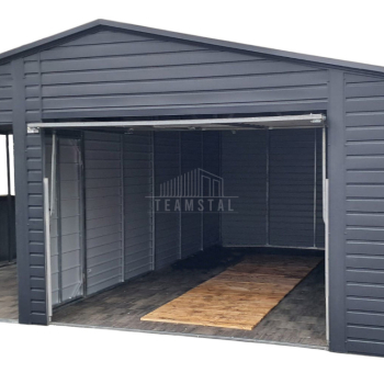 Ogłoszenie - Garaż blaszany 5x6m + wiata 4m - Brama uchylna - antracyt - dach dwuspadowy TS977 - 17 600,00 zł