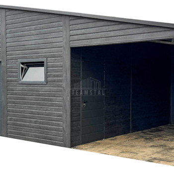 Ogłoszenie - Garaż blaszany PREMIUM 8x6m + wiata 3x6 Brama segmentowa drzwi okno  antracyt Drewnopodobny  rynny TS978 - 35 450,00 zł