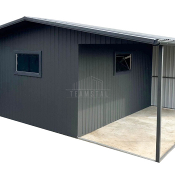 Ogłoszenie - Garaż blaszany Domek ogrodowy Schowek 4x6m + Wiata 2x6m  Drzwi 2x Okno Antracyt Rynny Dach dwuspadowy TS1005 - Śląskie - 13 990,00 zł
