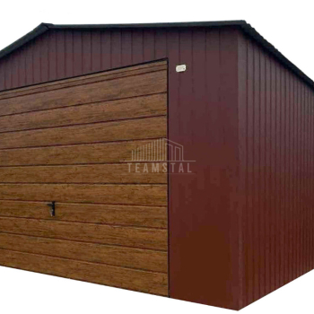 Ogłoszenie - Garaż blaszany 4,5x6m - brama uchylna - drzwi - okno - ciemny brąz - drewnopodobny - dach dwuspadowy TS1017 - Kujawsko-pomorskie - 8 200,00 zł