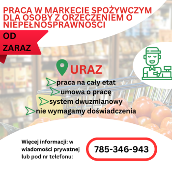 Ogłoszenie - Praca dla os. z orzecz., Dino Polska S.A., URAZ