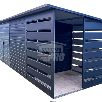 Ogłoszenie - Schowek - domek ogrodowy 6x2m + wiata 1,5m - Brama dwuskrzydłowa - antracyt - dach spad w tył GP452 - 8 250,00 zł