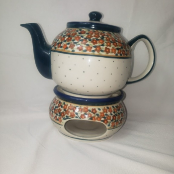 Ogłoszenie - Ceramiczny czajnik z podgrzewaczem – dekor DU-52 | Bolesławiec 1L - 340,00 zł