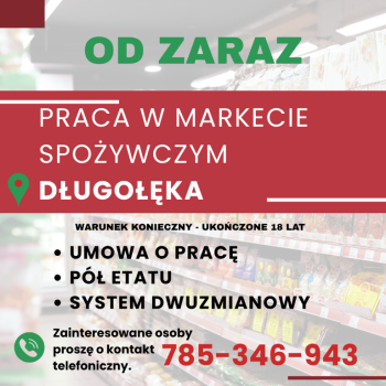Ogłoszenie - Praca w markecie, Dino Polska S.A., Długołęka 1/2 etatu - Dolnośląskie