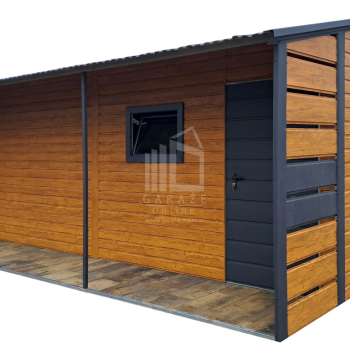 Ogłoszenie - Garaż blaszany 4x5m + wiata 1x5m - brama drzwi okno drewnopodobny dach dwuspadowy ID988