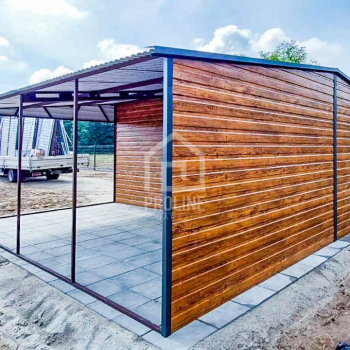 Ogłoszenie - Garaż Blaszany 4x6m + Wiata 4x6m - Brama Uchylna Okno Drzwi - Jasny orzech - Antracyt - Drewnopodobny - Dwuspad PLG141 - 13 750,00 zł