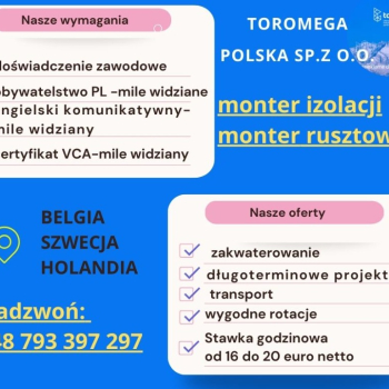 Ogłoszenie - Monter izolacji,   Monter rusztowań