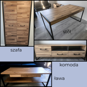 Ogłoszenie - Zestaw nowoczesnych mebli w stylu loftowym – szafa, stół, komoda, ława - Bielsko-Biała - 2 700,00 zł