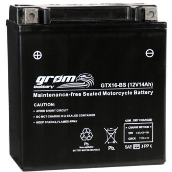 Ogłoszenie - Akumulator motocyklowy 14Ah GROM GTX16-BS YTX16-BS 12V 230A DARMOWY DOWÓZ - Płock - 235,00 zł