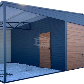 Ogłoszenie - Garaż blaszany 6x6m + wiata 3m - 2x brama uchylna - antracyt - ciemny orzech - dach dwuspadowy GP585